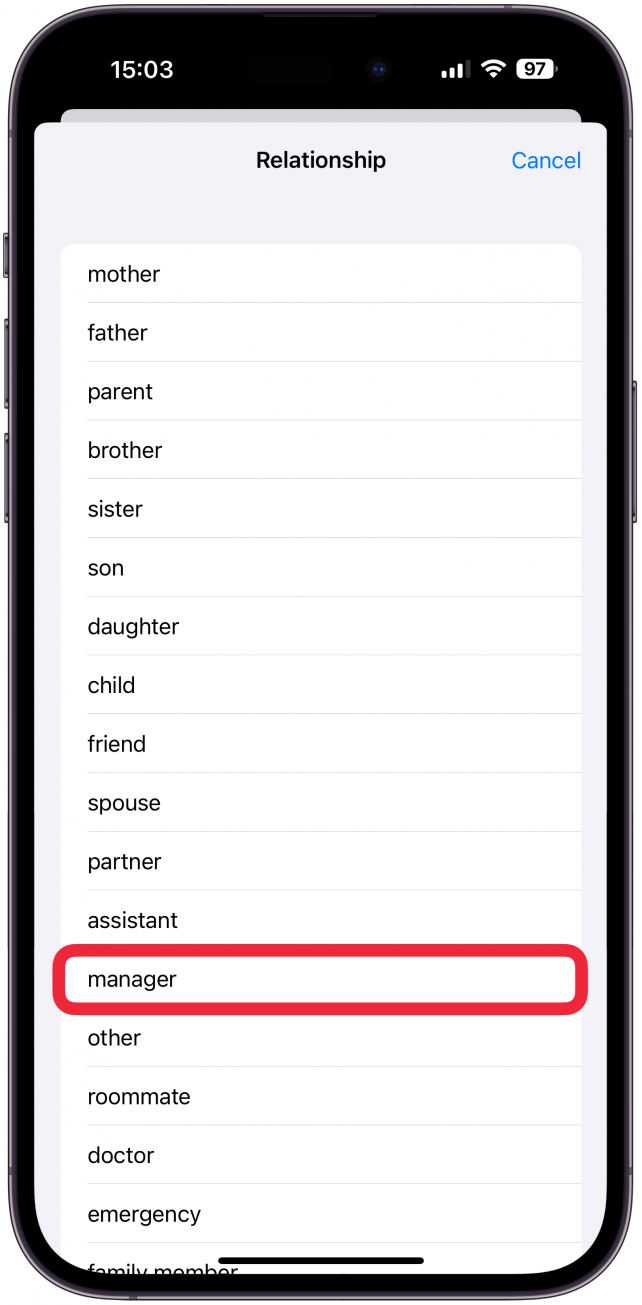 Then select their relationship to you.