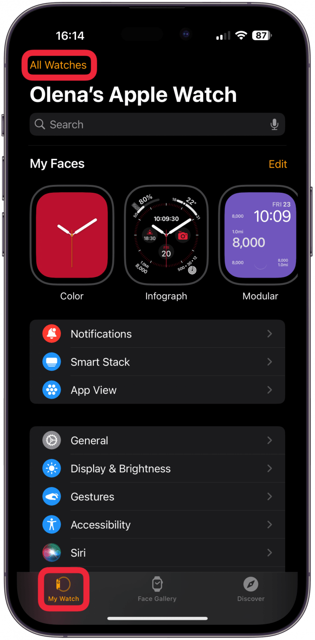 While in My Watch tab, tap on All Watches at the top of the screen.