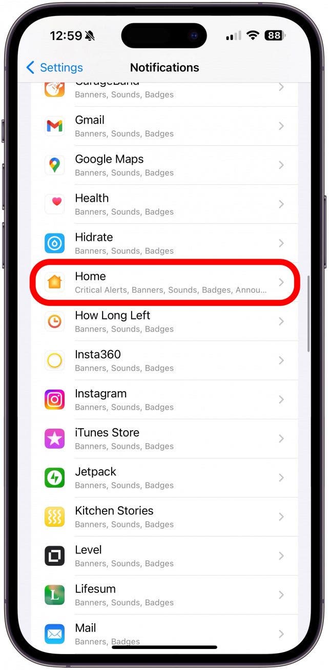 Scroll down until you see the Home app and select it.