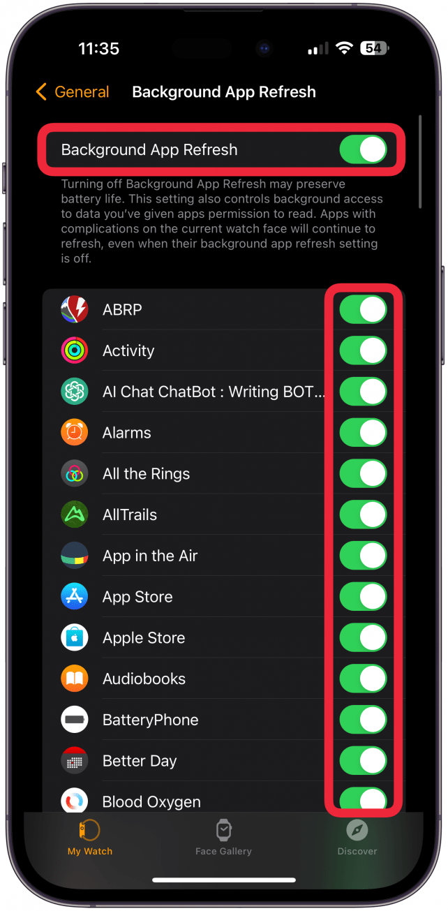 Turn Off Background App Refresh to Save Apple Watch Battery