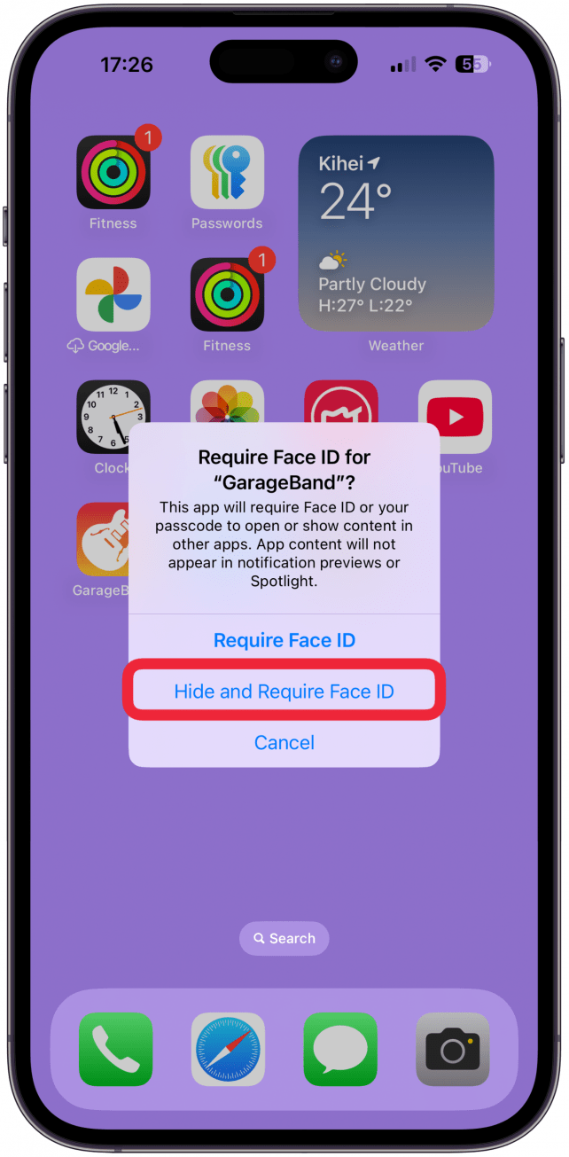 Select Hide and Require Face ID.