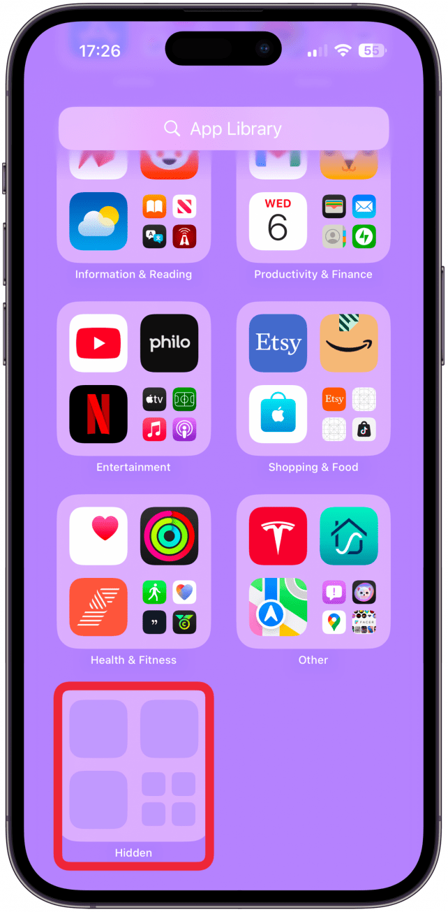 Any hidden apps will appear in the Hidden folder in the App Library, which is locked using Face ID.
