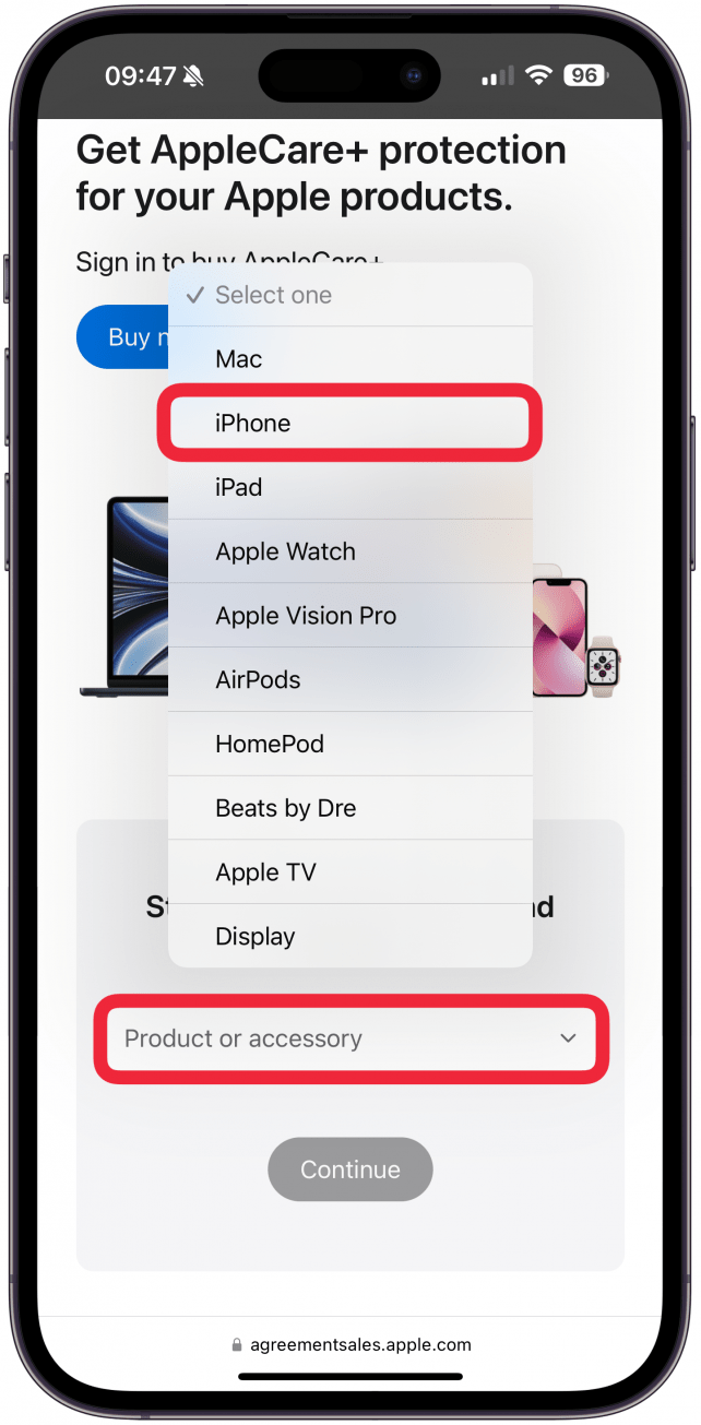 Select iPhone from the drop down menu.