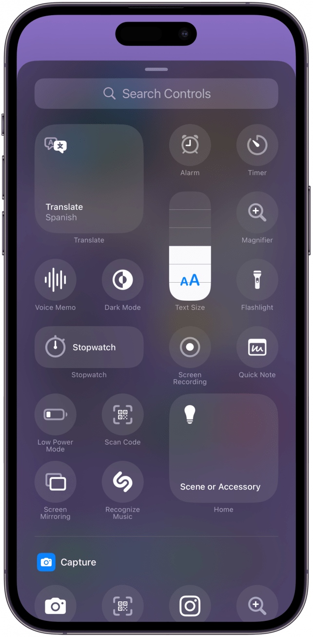 You will see all the Control Gallery options for the Control Center.