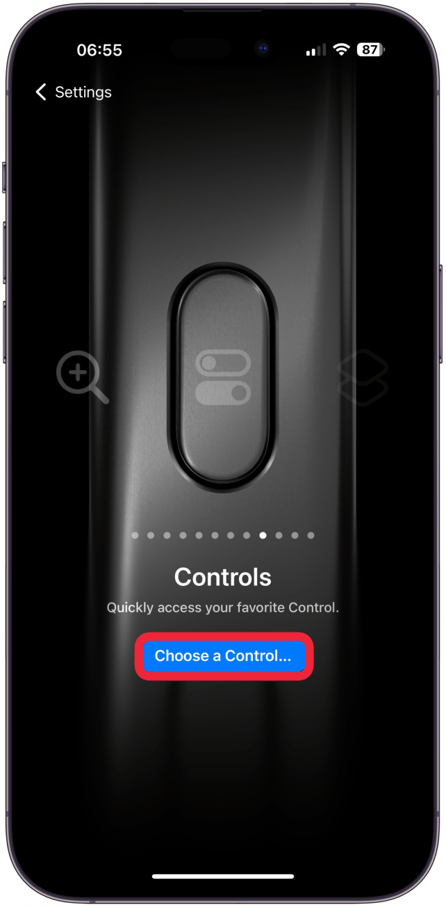 Swipe left or right until you see Controls.