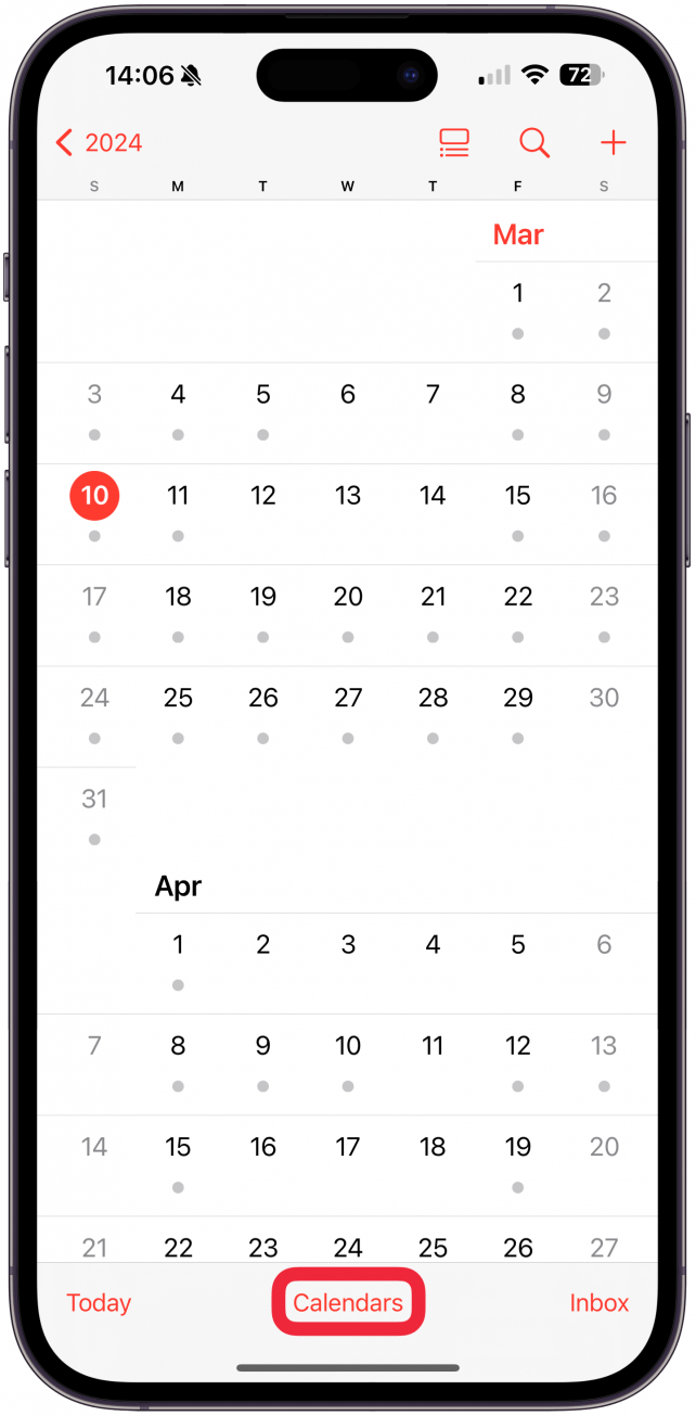 Tap Calendars at the bottom of your display.