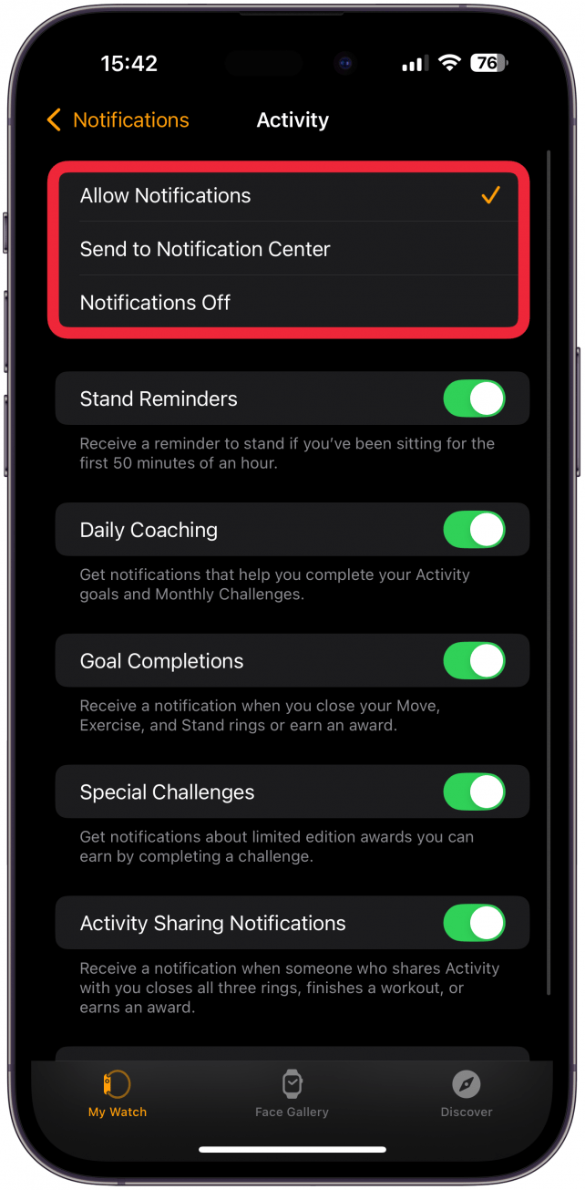 Some apps will also offer the option to either allow notifications, turn them off completely, or only see them in the notification center which means you will see the notification when you check for it, but you won’t be alerted when it comes in.