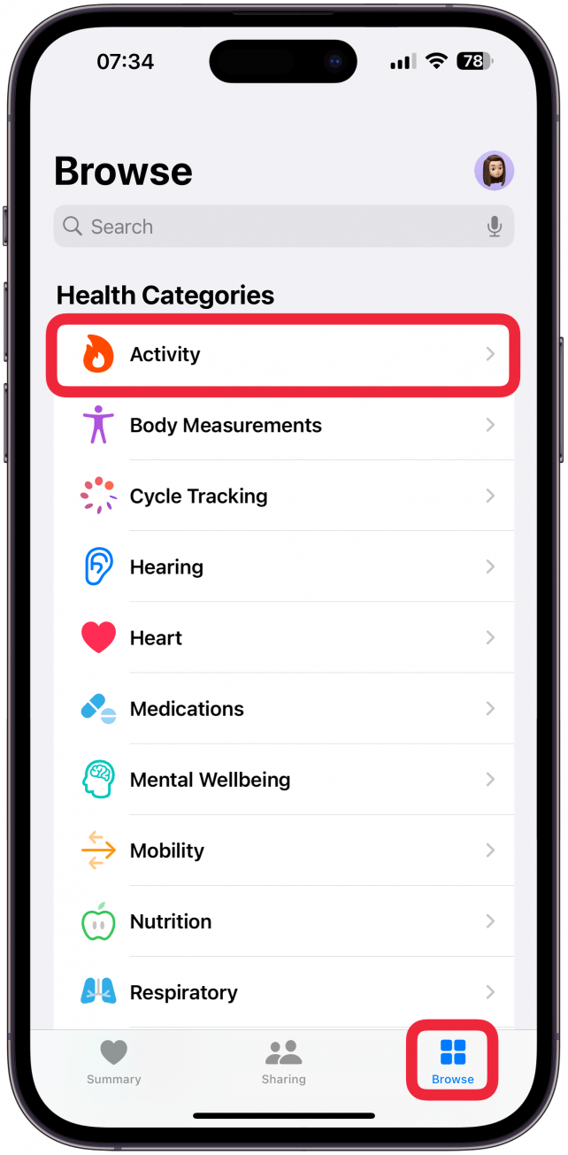 Navigate to the browse tab, if you’re not already there, and tap on Activity.