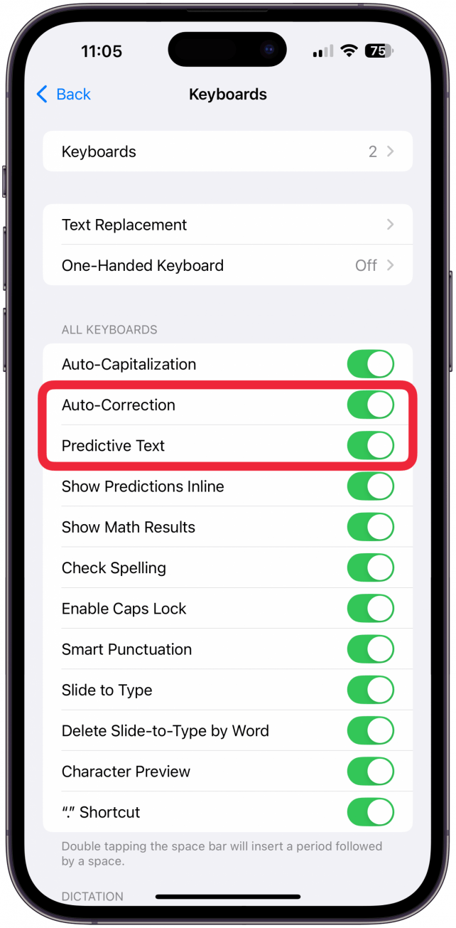 Ensure that at least Auto-Correction and Predictive are both toggled on.