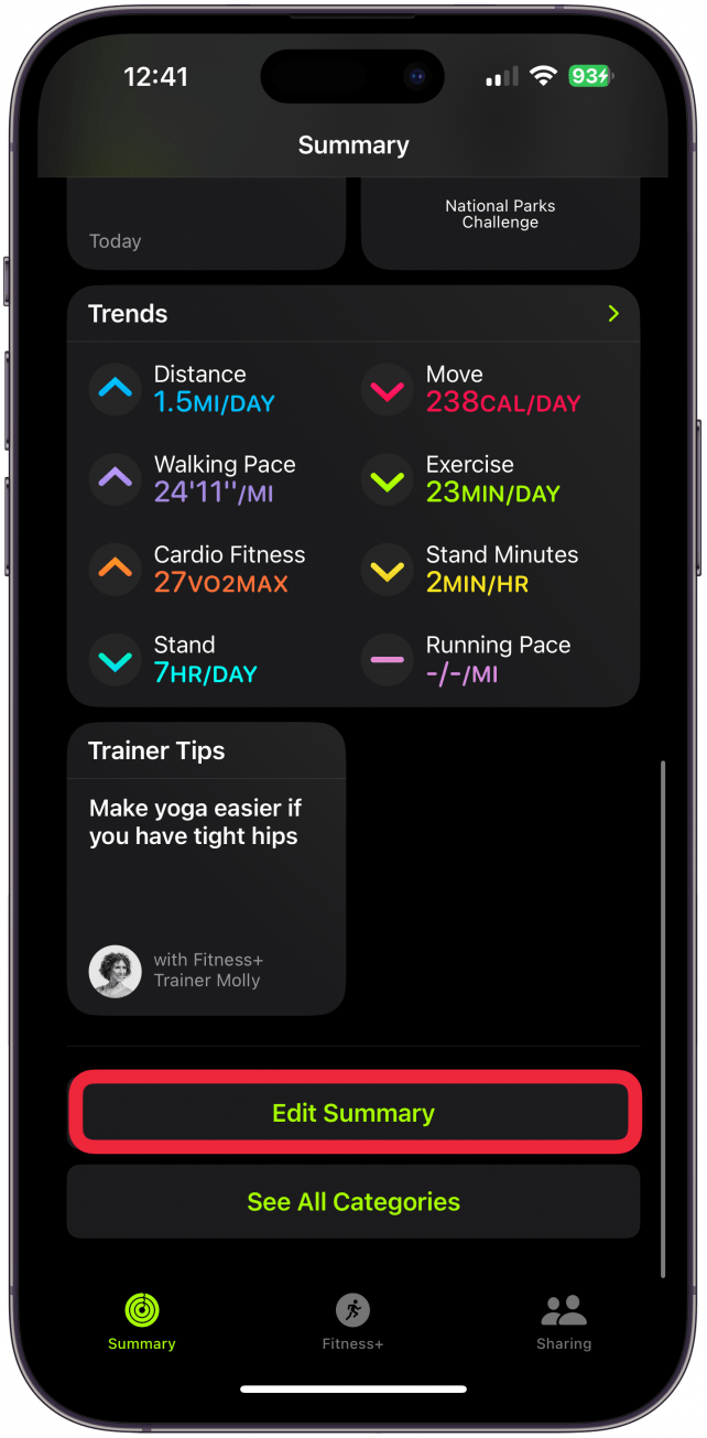 If you return to step 5 and select Edit Summary, you’ll be able to add Training Load to your Fitness App Summary page.