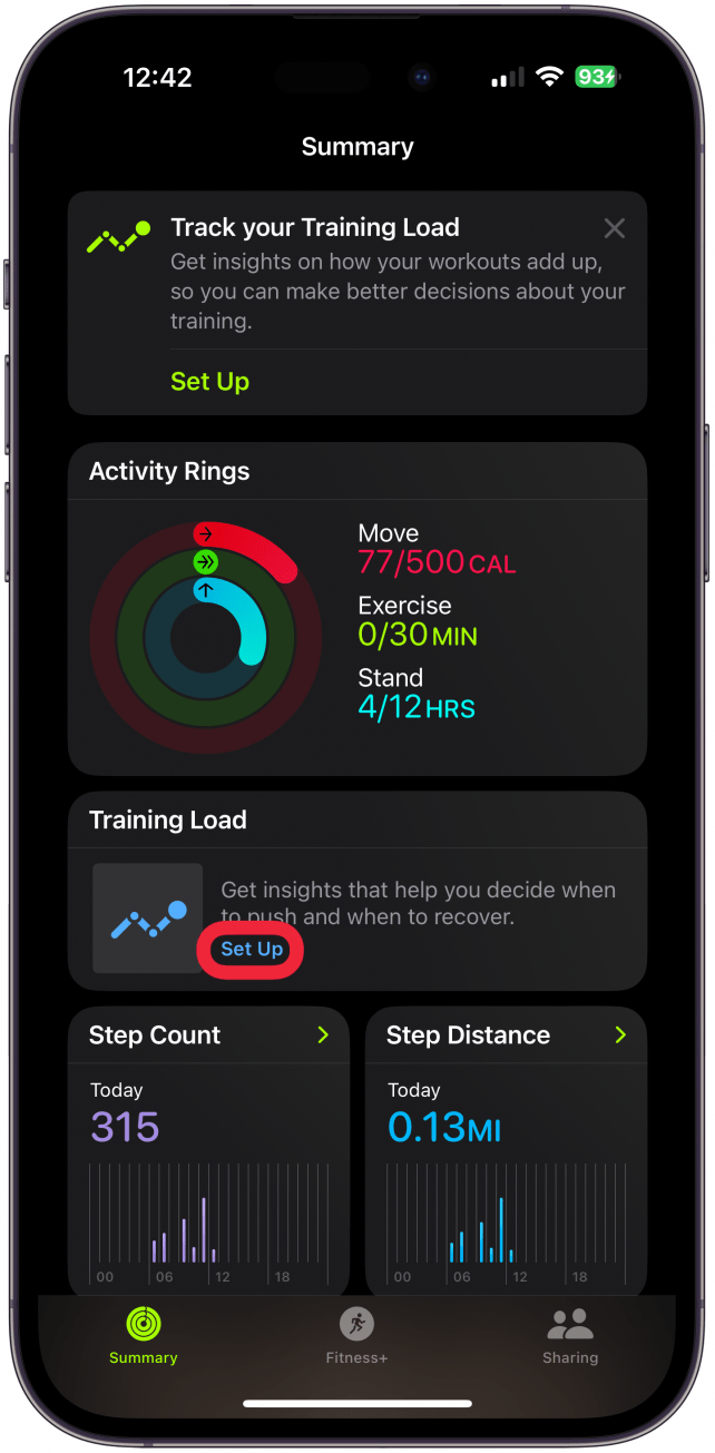 If you haven’t done so already, you’ll be asked to Set Up Training Load. 