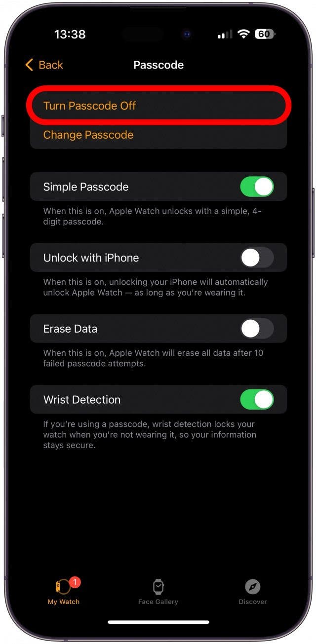 Take passcode 2024 off apple watch