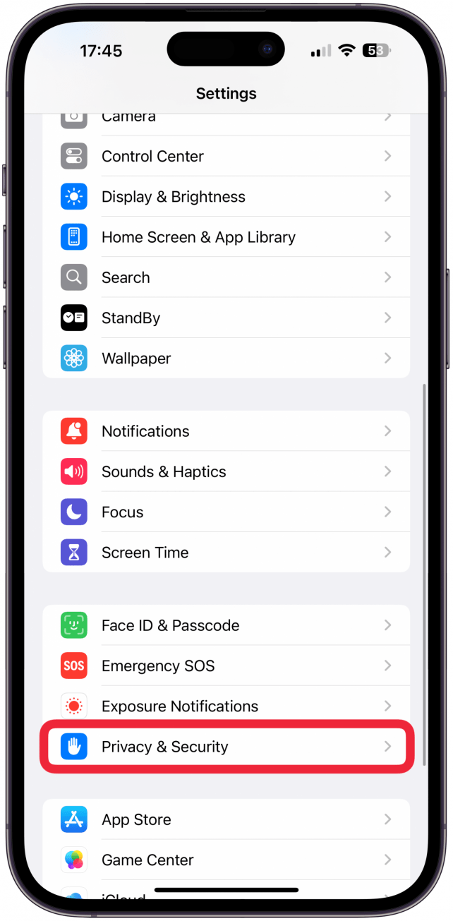 Tap Privacy & Security.