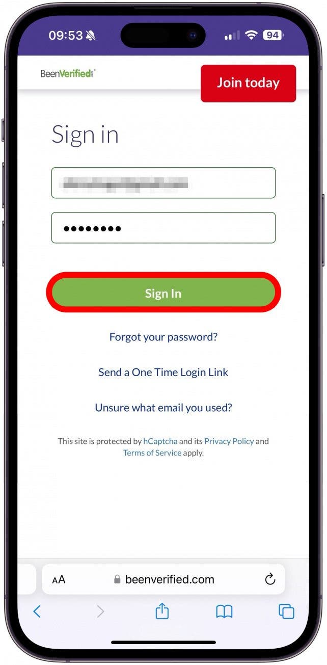 Enter your email address and password, and tap Log in.