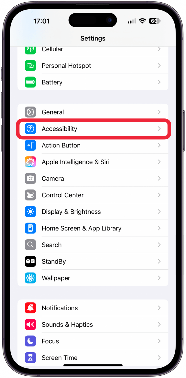 Return to Settings and tap Accessibility.