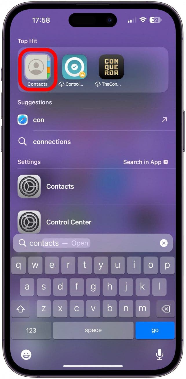 Open Contacts on your iPhone.