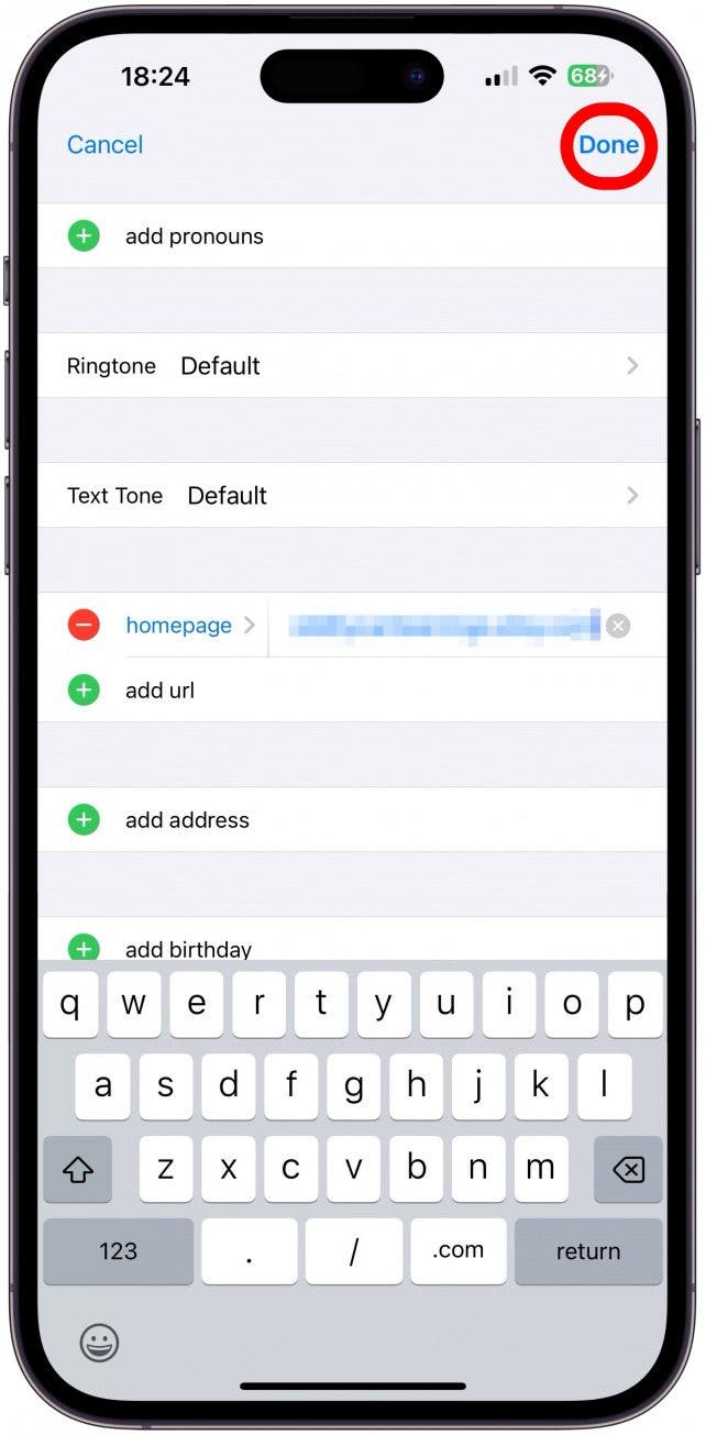 Enter the appropriate data in the field, then tap Done.