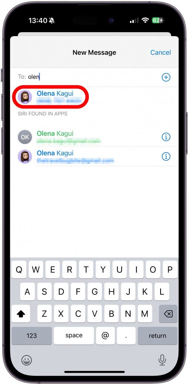 Type your name, phone number, or email until your contact pops up; tap it to select it.