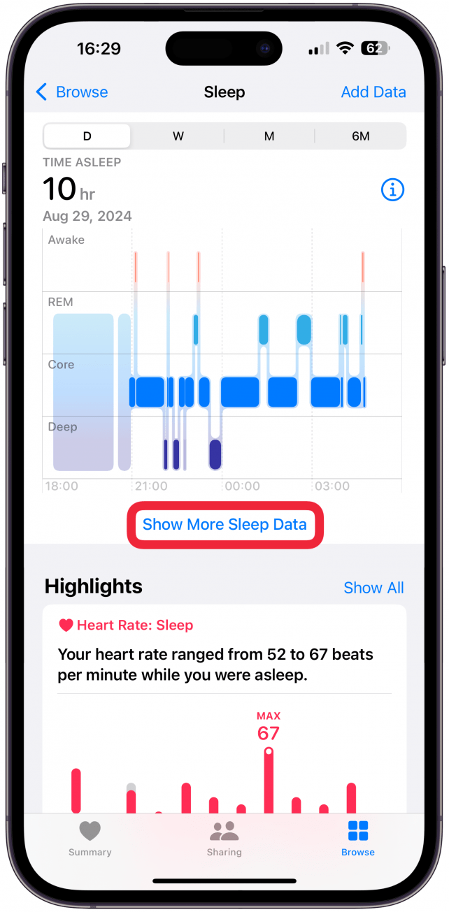 Or, tap Show More Sleep Data for more information.