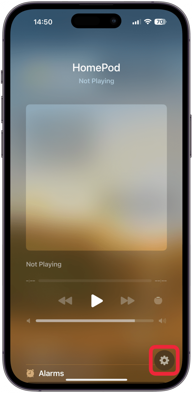 Tap the gear icon to access your HomePod's settings.