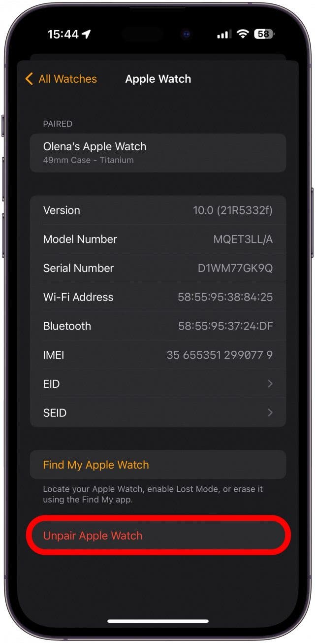 Unpair your Apple Watch from your iPhone’s Watch app, then pair it again.