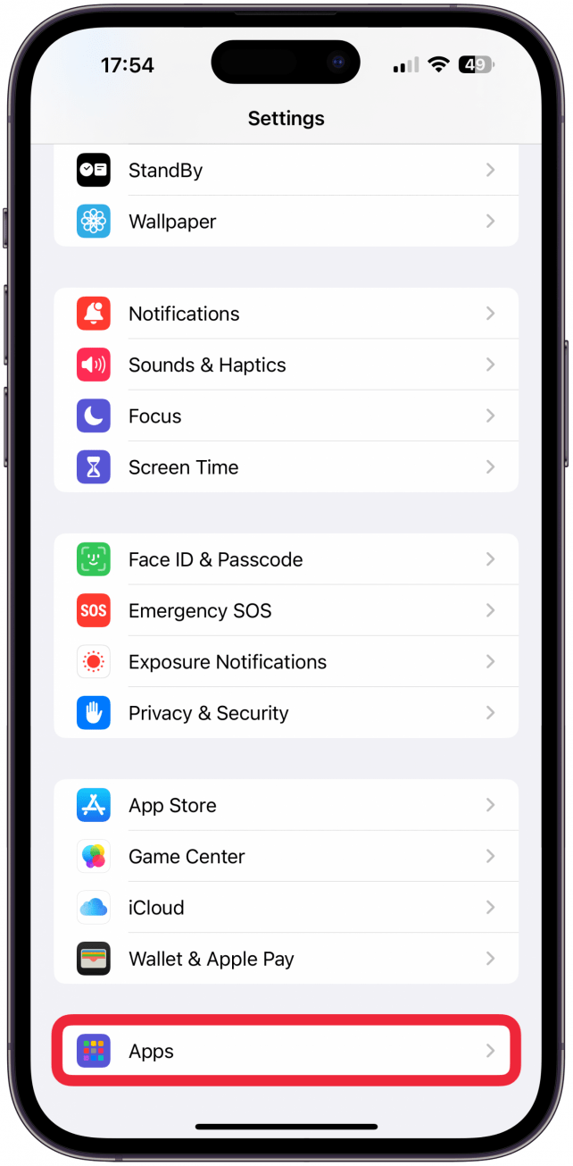 Scroll to the bottom and tap on Apps.