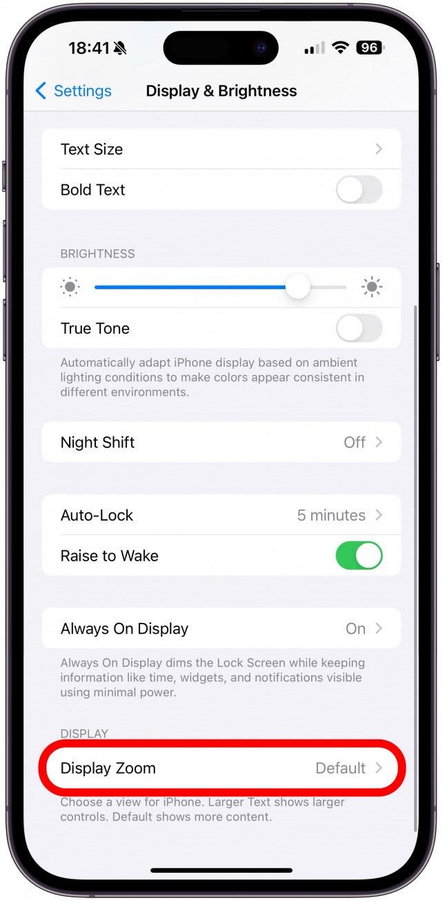Scroll down and tap Display Zoom.