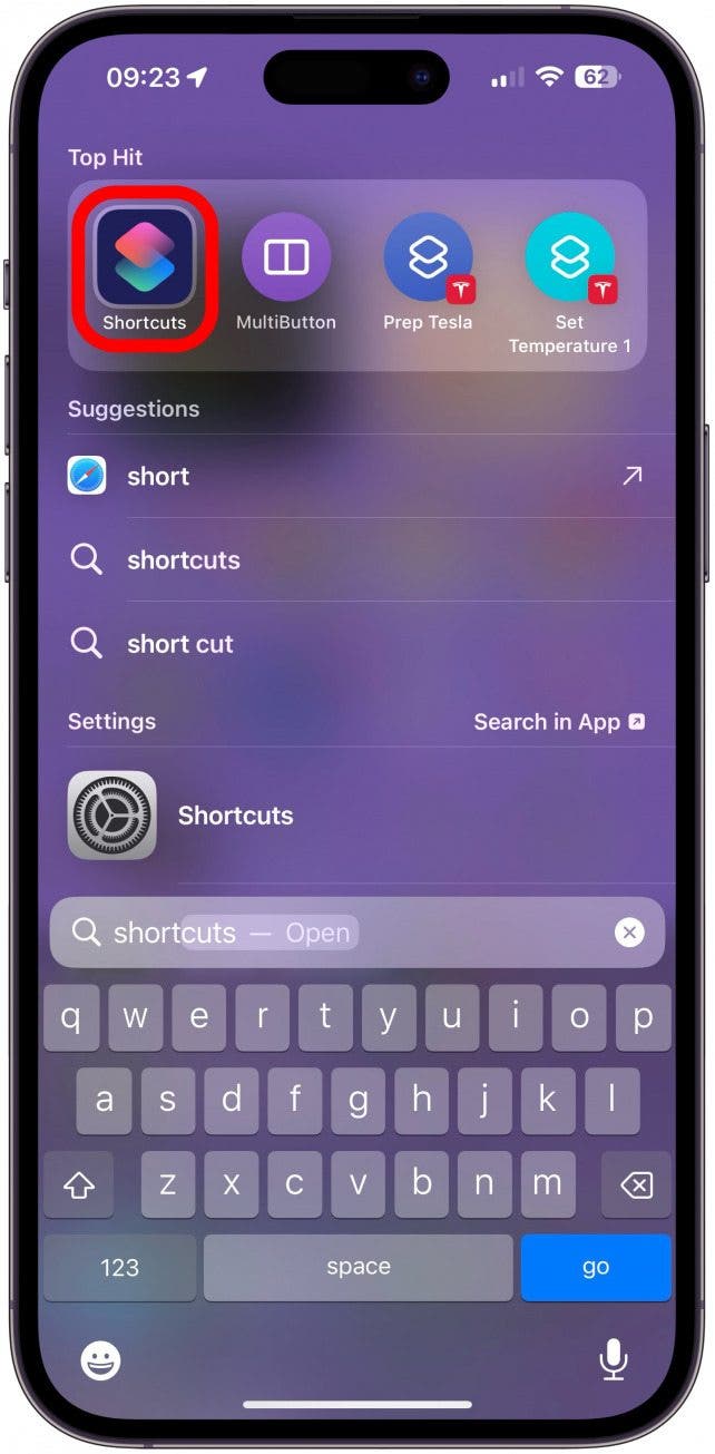 First off, open up the Shortcuts app.