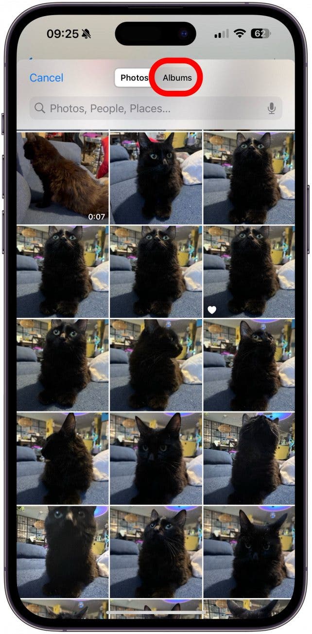 When you do, it will open a window to let you select the Live Photo you want. The easiest way to do so is to tap Albums at the top.