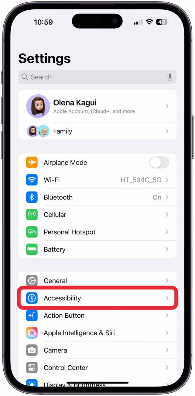 Open the Settings app, then scroll down and tap Accessibility. 