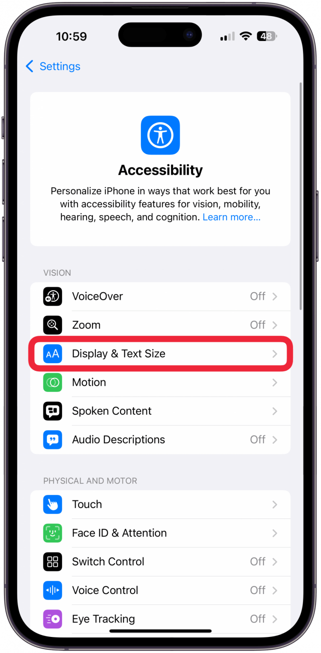 Tap Display & Text Size.