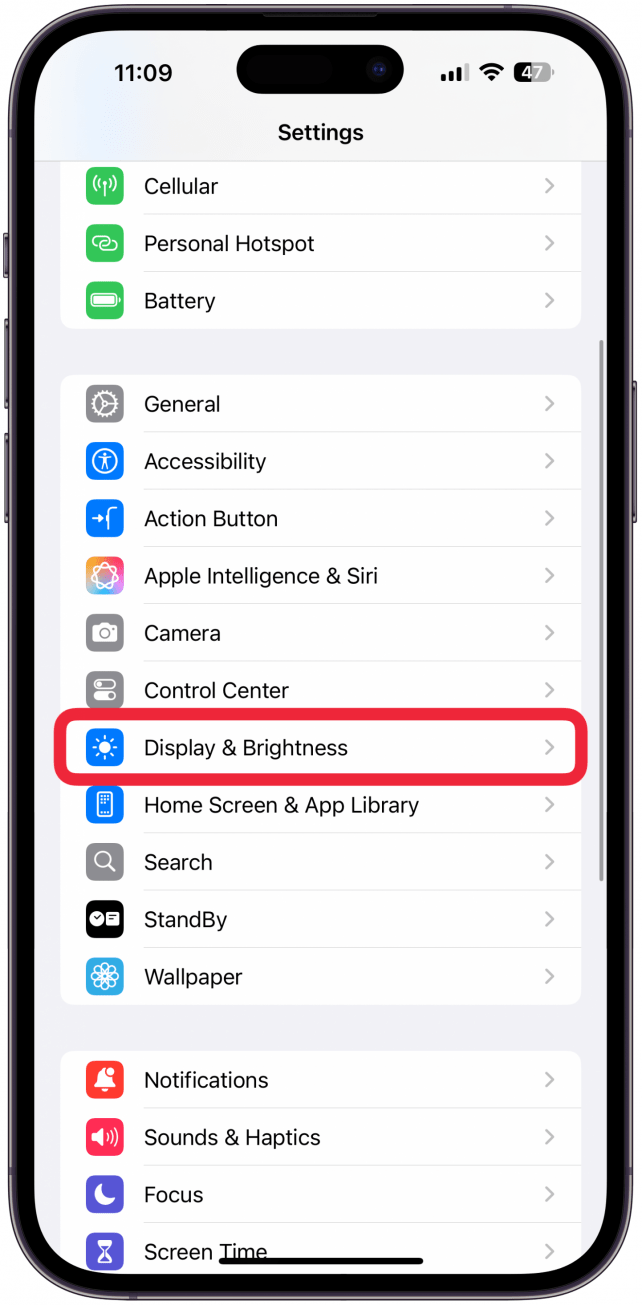 Open the Settings app and tap Display & Brightness.