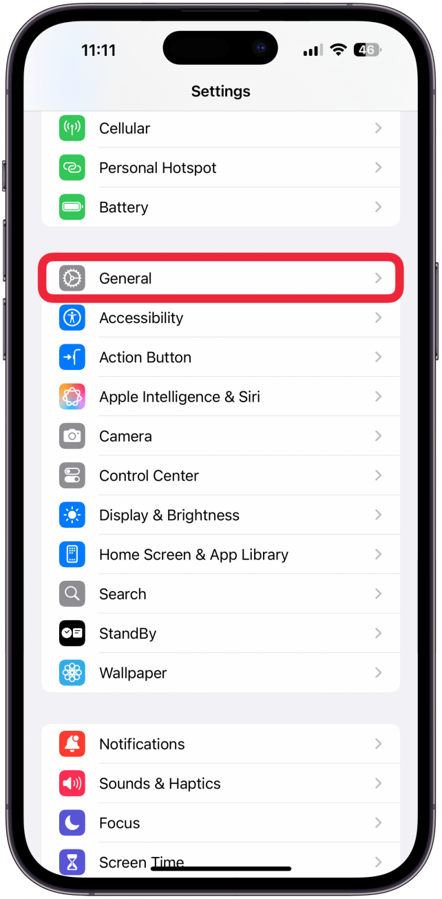 Open the Settings app, then scroll down and tap General.