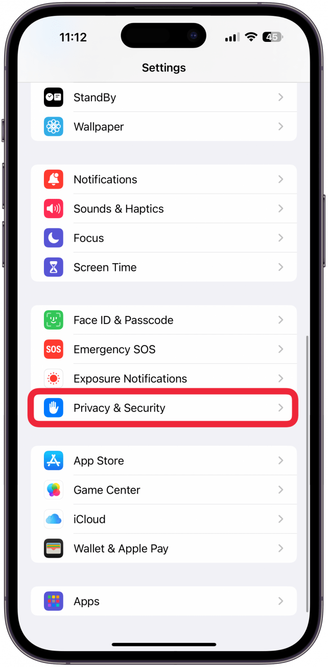 Open the Settings app and tap Privacy& Security.