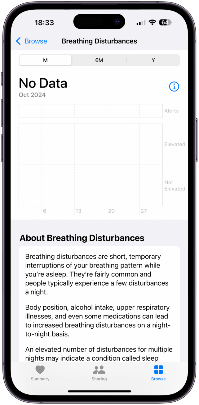 You will be taken to a page showing Breathing Disturbances