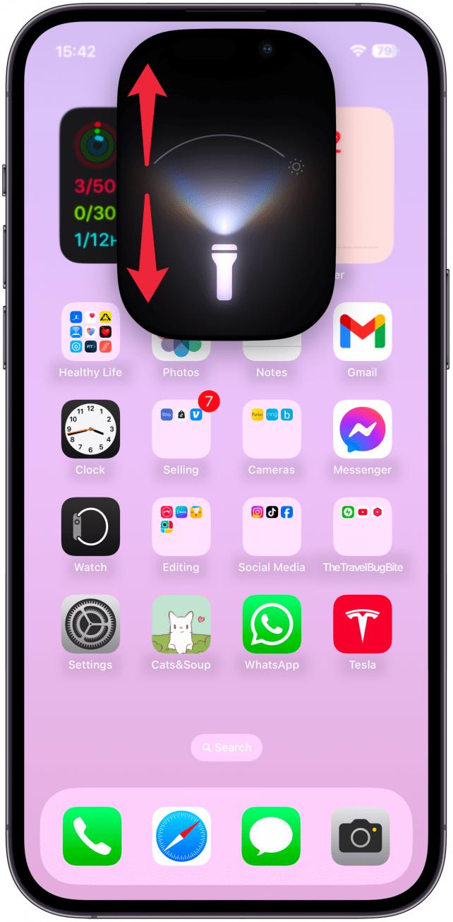 Swipe up and down to control the strength of your flashlight.