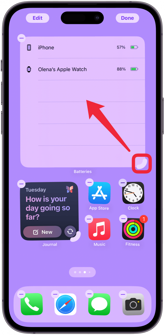 If you tap the rounded icon in the bottom right corner of the widget, you can resize it to one of the other widget sizes/types.