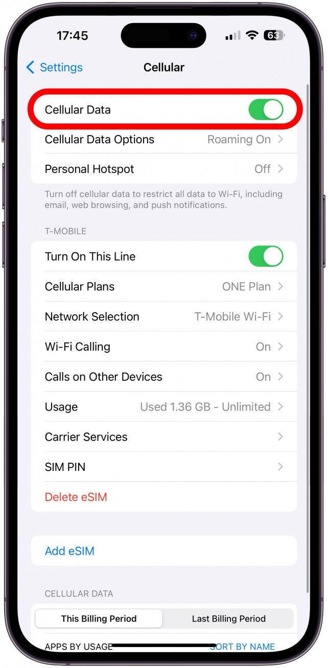 5. Turn on cellular data if your picture won't send on iPhone.   