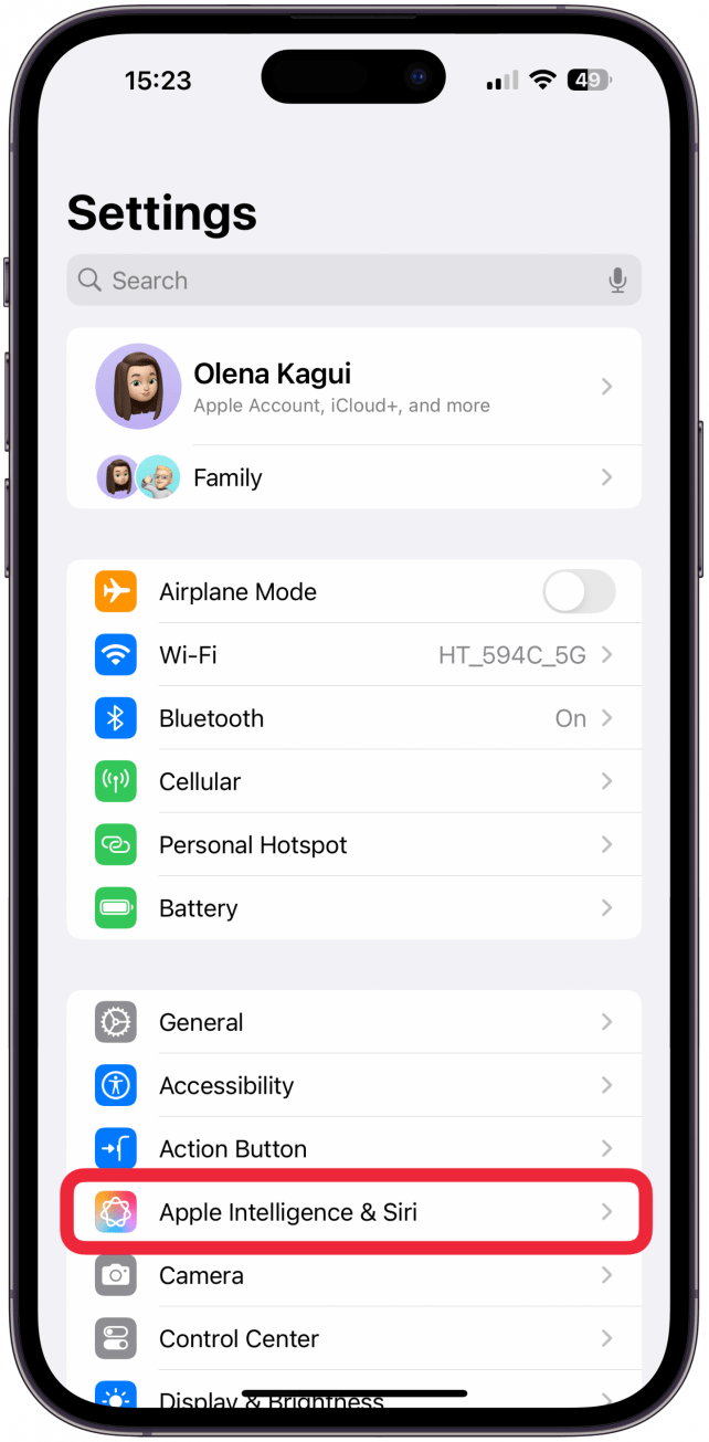 Tap Apple Intelligence & Siri.