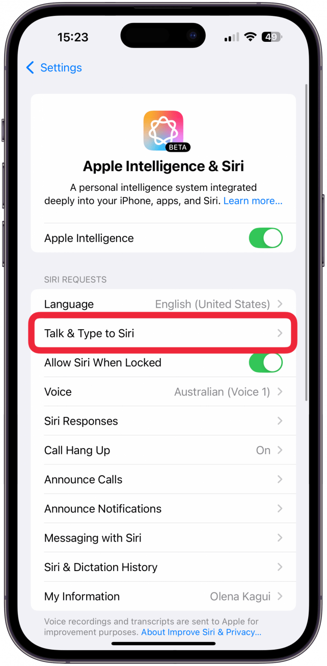 Select Talk & Type to Siri.