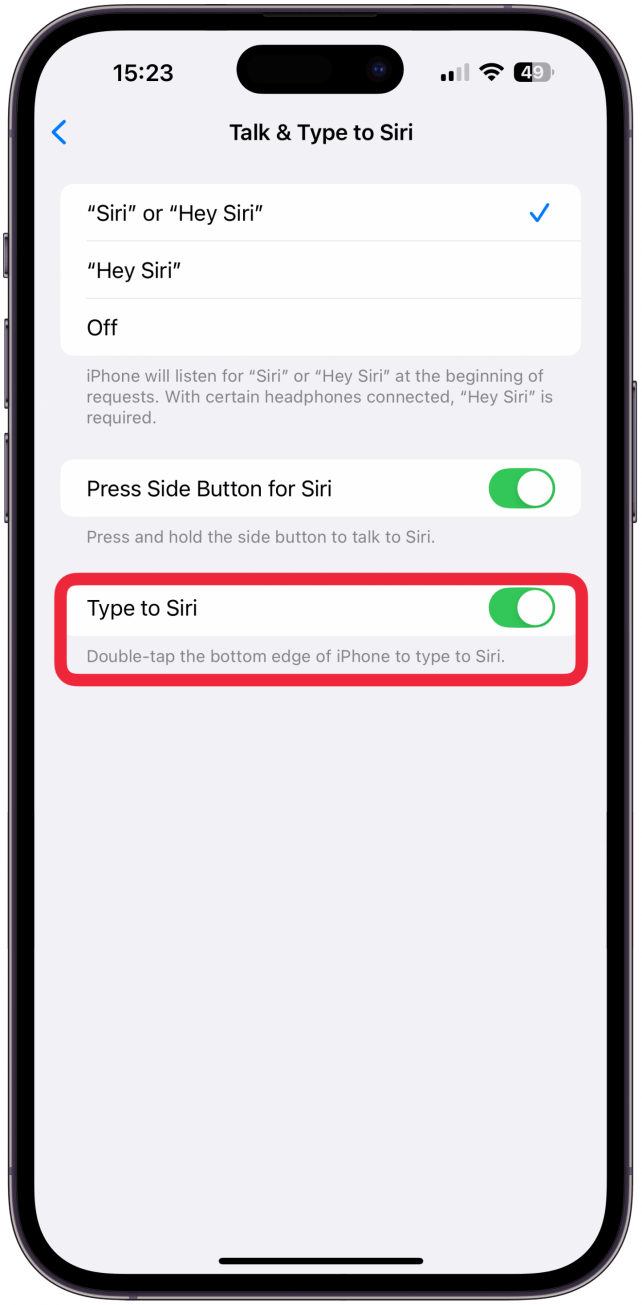 Toggle off Type to Siri.