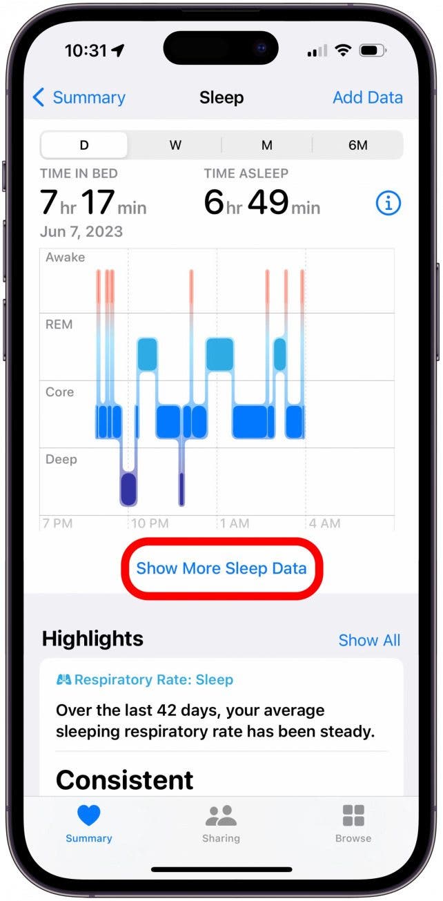 Tap Show More Sleep Data.