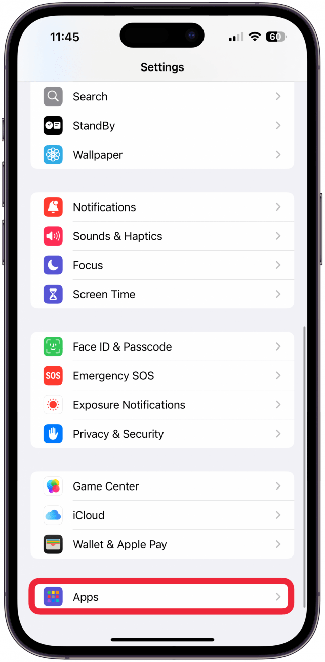 Scroll to the very bottom and tap Apps.