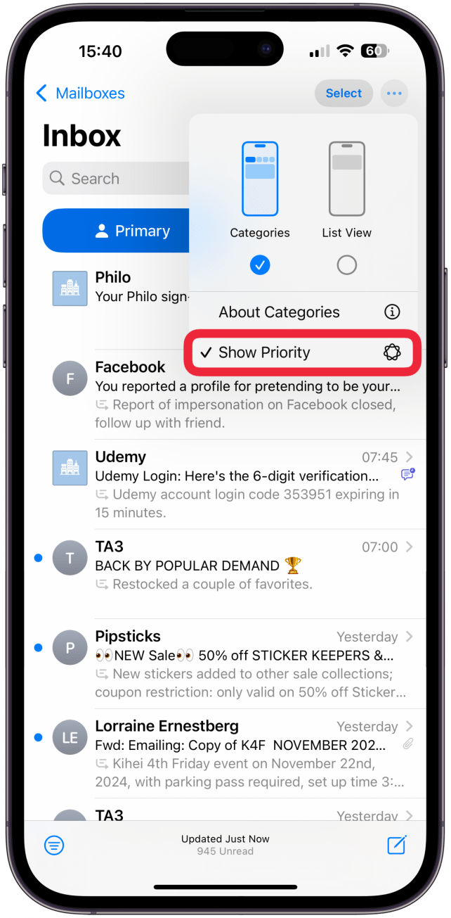 Get Rid of the Priority Section in the Mail App.