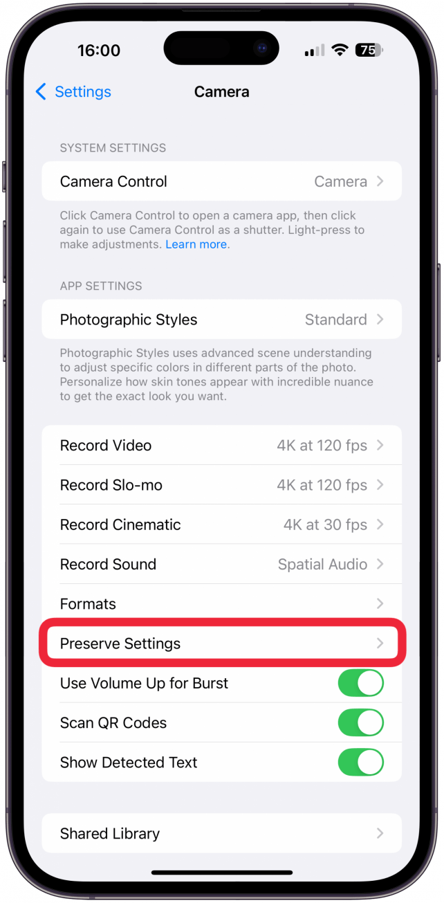 Tap Preserve Settings.