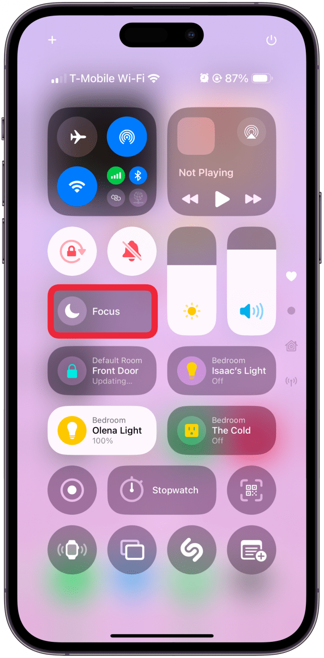 Tap Focus. If you don't see it when you first open your Control Center, scroll through your Control Center pages until you find it, or add it to the first page.