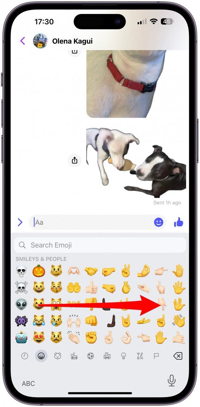 Swipe right over the emojis until you see your stickers.