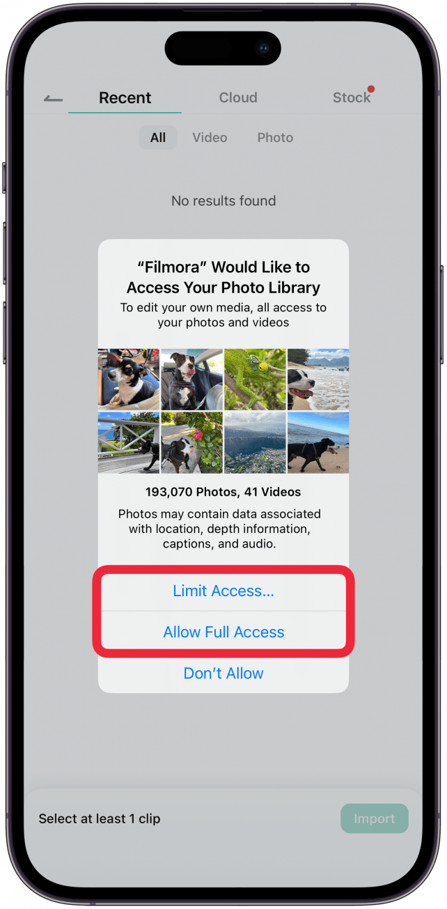 Tap Allow Full Access or Limit Access.