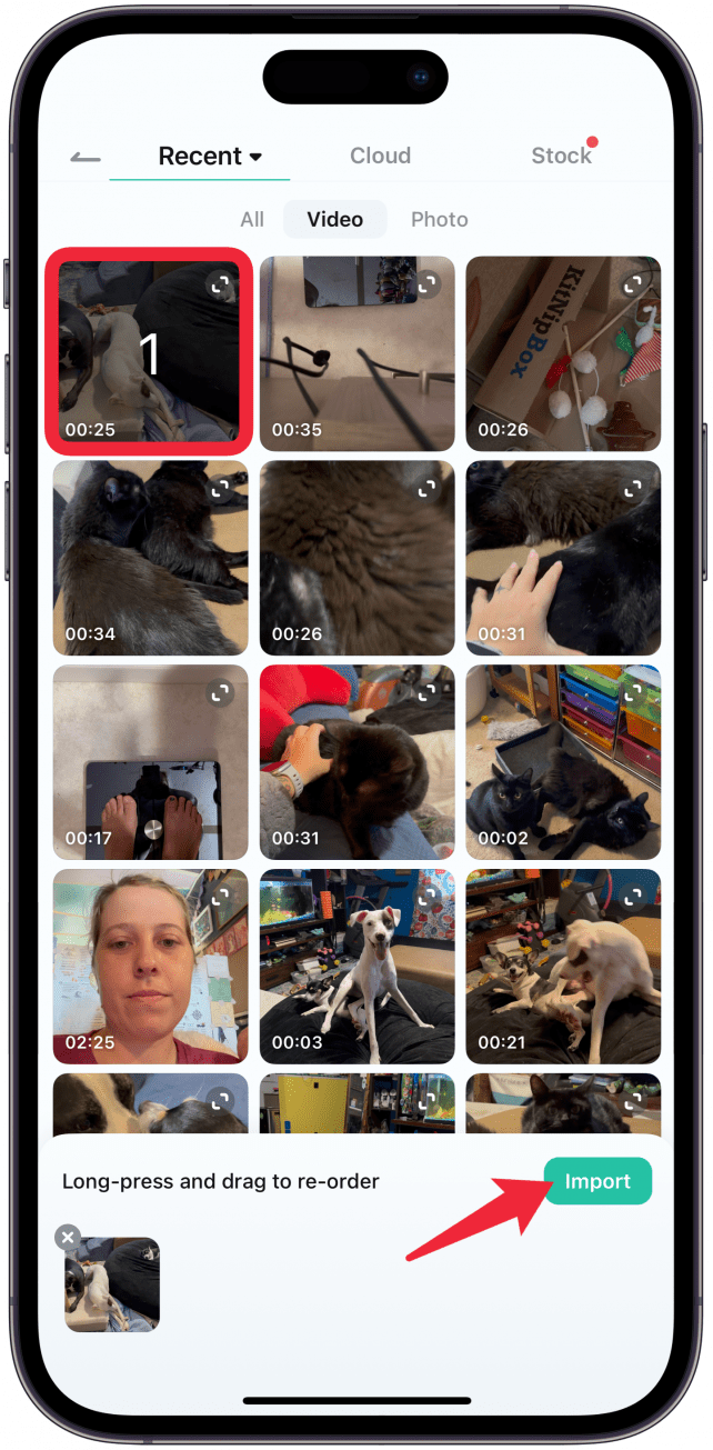 Select the video(s) and tap Import.