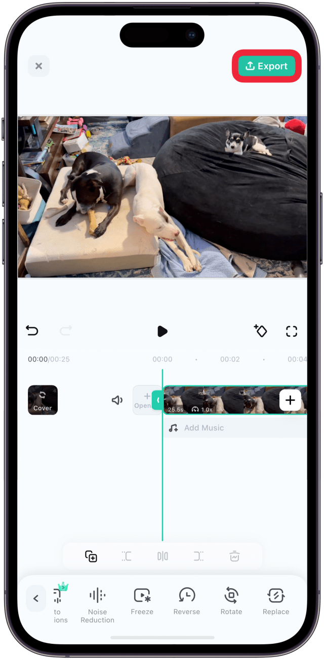 You can now make other edits if you wish. To save the reversed video on your iPhone, tap Export.